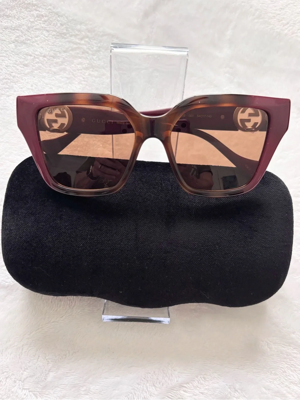 GUCCI Tortoise Square Sunglasses and Hard Case GG1023S 003--NWT